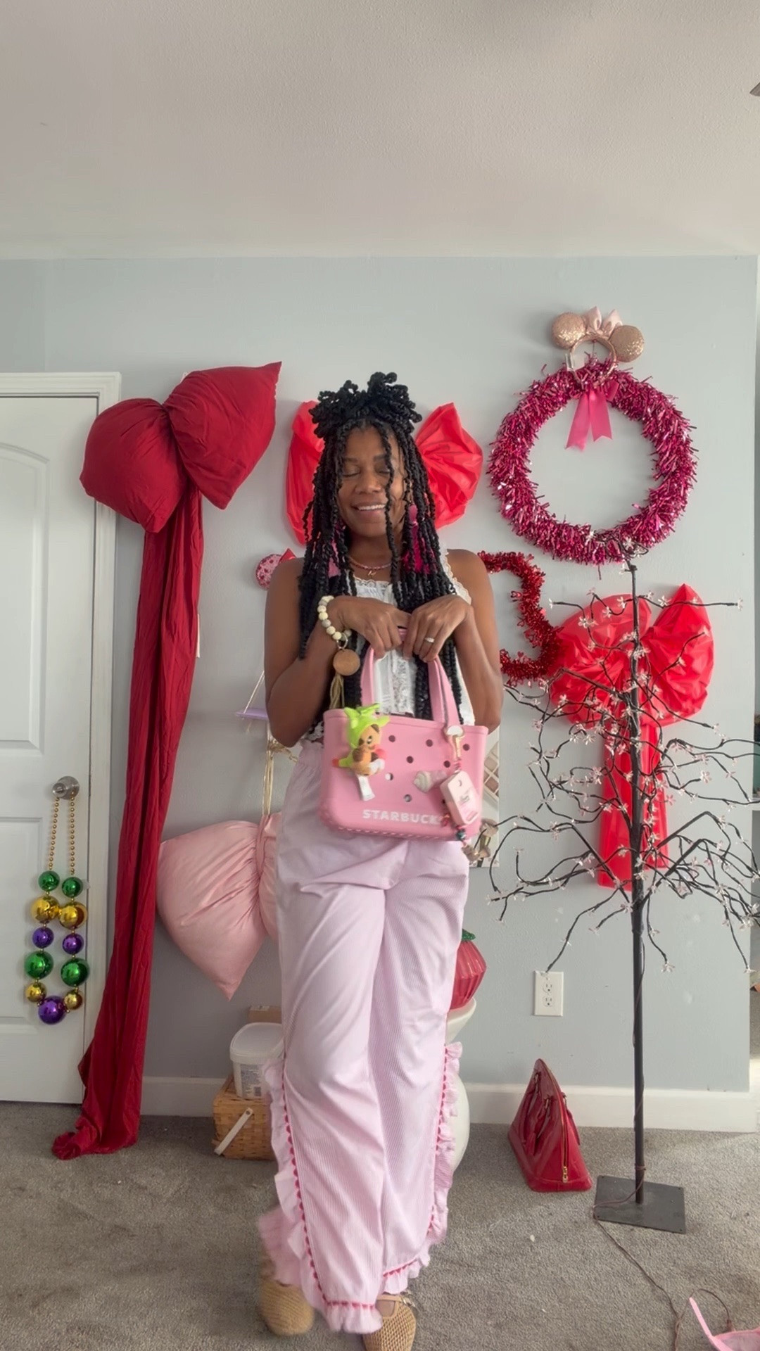 Whimsy teacher starter pack:
Ruffle pants +
Lace trim shirt +
Starbucks purse +
Yoga ball +
Purse charms +
Deodorant +
Pink polka dot carpet +
Ballerina slippers +
Sequined bulletin board paper .+
Pink keurig + 
Pink heart keyboard

#LTKdayinmylife #LTKootd #LTKOver40