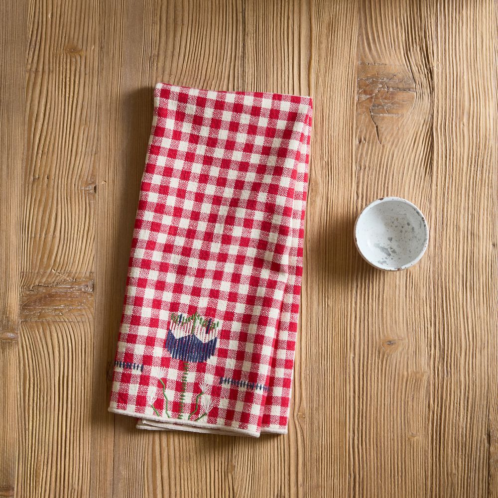 Jodie Embroidered Gingham Dish Towel | GreenRow