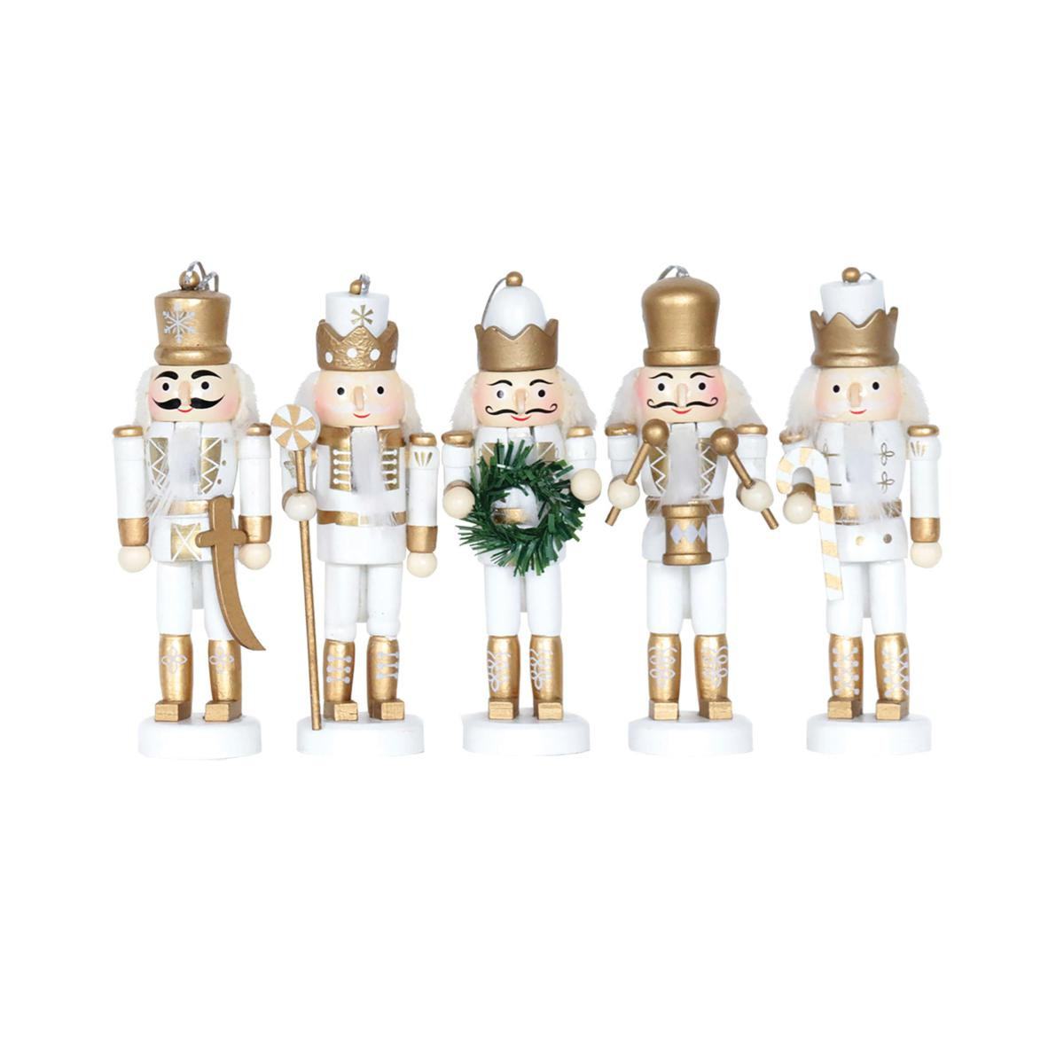 Santa's Workshop 5" White & Gold Nutcrackers Set of 5 | HSN
