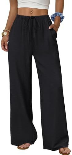 Sampeel Wide Leg Pants for Women Flowy Palazzo Drawstring Elastic Waist Trousers with Pockets Sum... | Amazon (US)