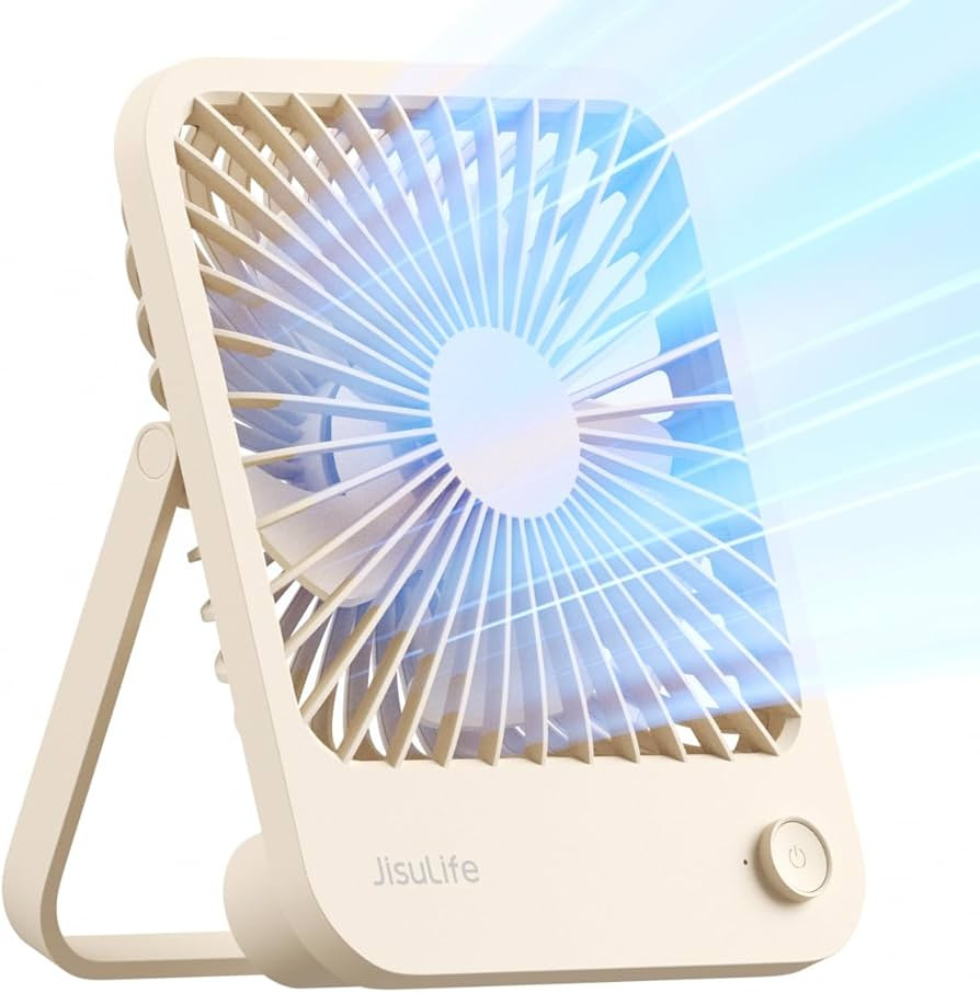 JISULIFE Desk Fan Battery Rechargeable, 4500mAh 180°Foldable Portable Personal Fan, 4 Speeds Adj... | Amazon (US)
