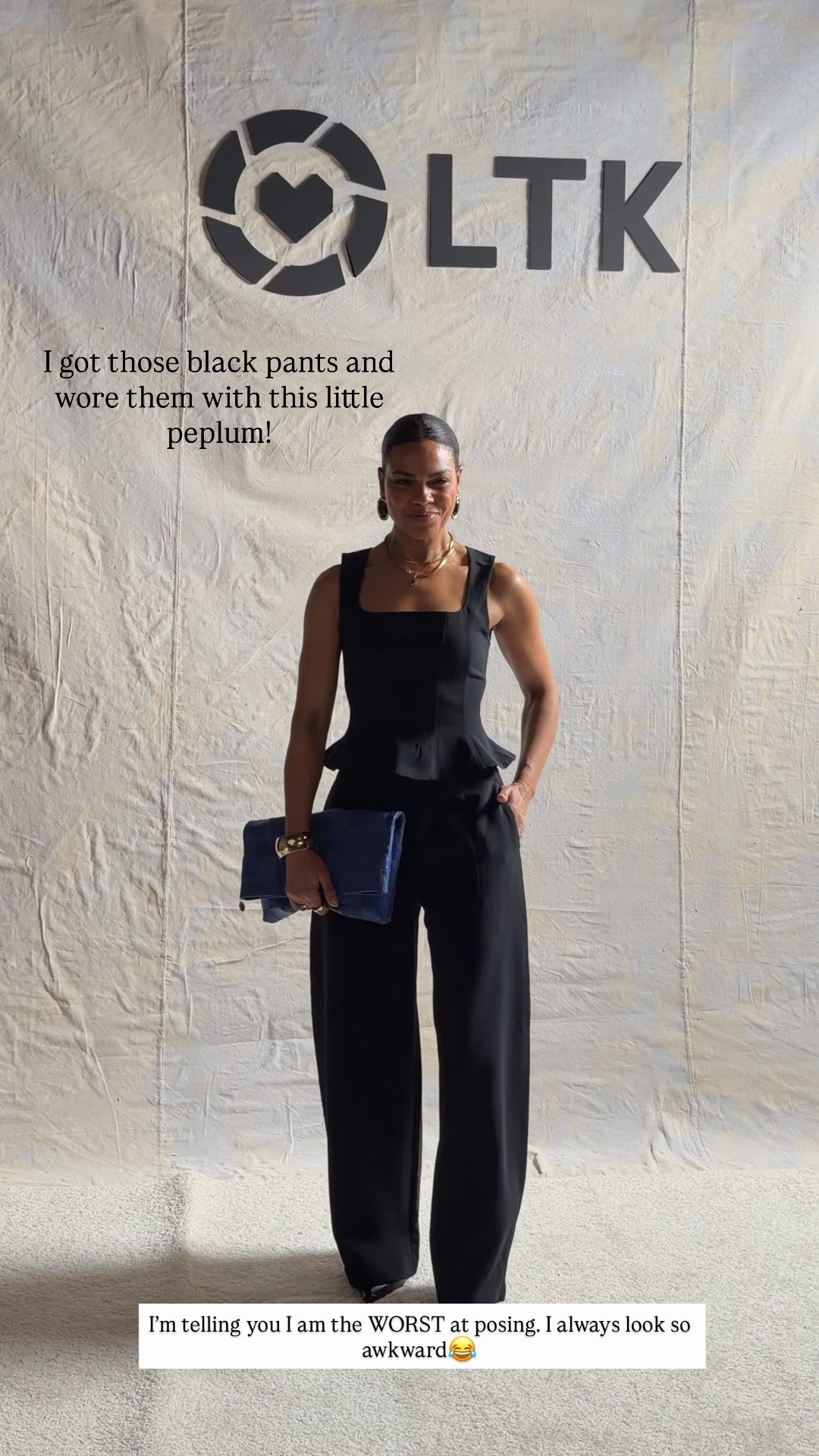 What I wore! Black barrel pants- size UP. I’m 5’4” and got the regular length. Top is tts! 