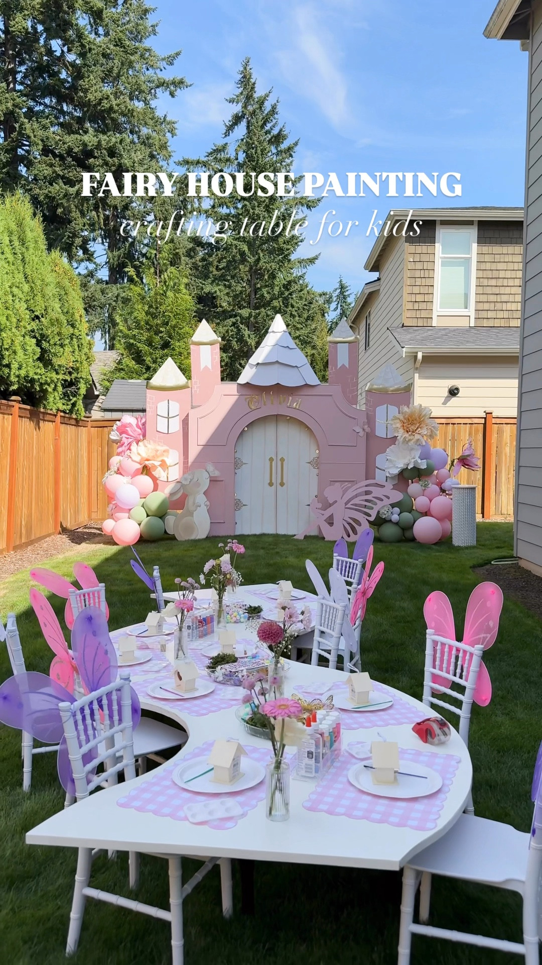 Fairy house painting, crafting table for kids! 

Fairy wings with wands, craft paint, butterfly decoration, wooden heart birdhouse, pink gingham, gems stickers, mini faux flower for craft, plastic serving tray, colorful pom poms, birthday decoration, bud vases, acrylic sign, green mass, kids chairs, glue

#LTKHome #LTKKids #LTKParties