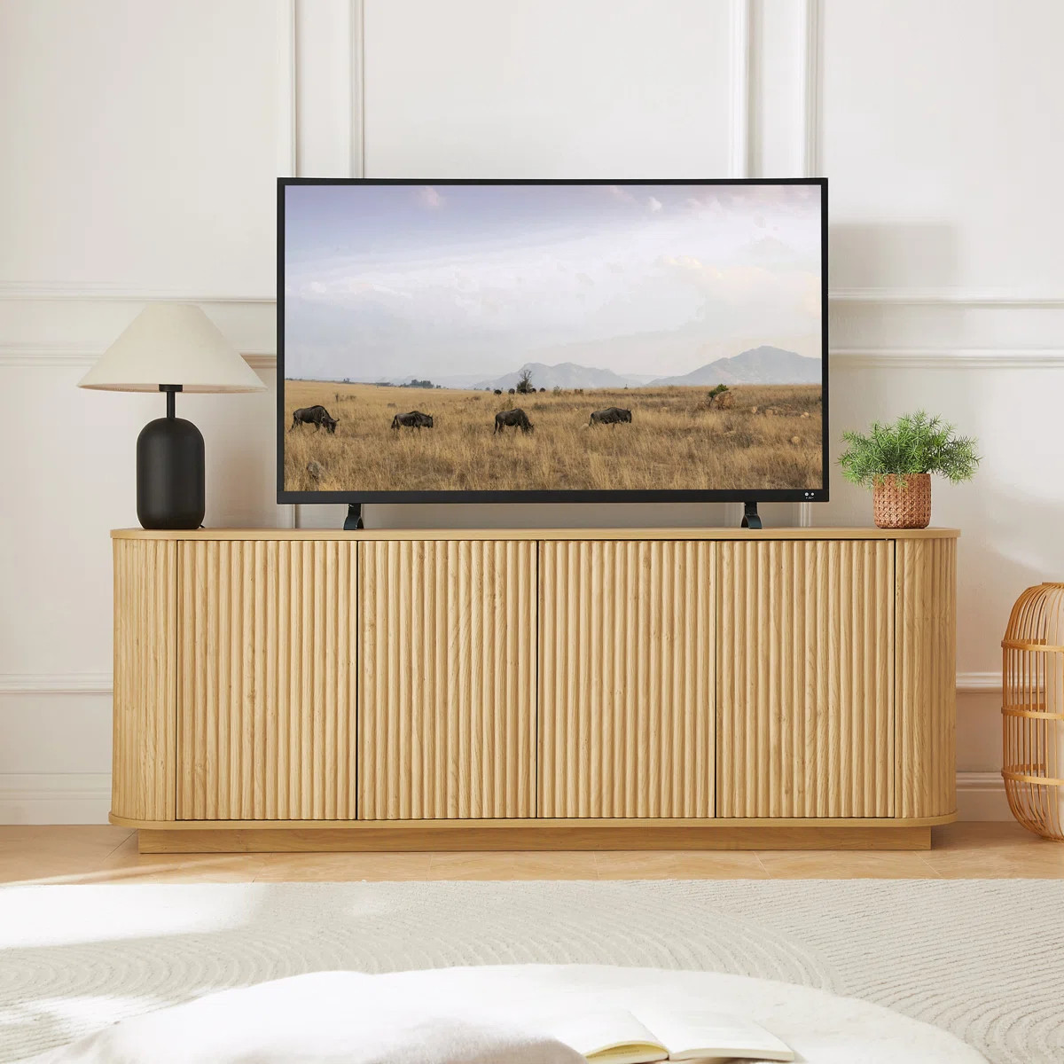 Sideboard Storage Cabinet TV Stand with wave pattern Buffet Cabinet Wooden | Wayfair North America