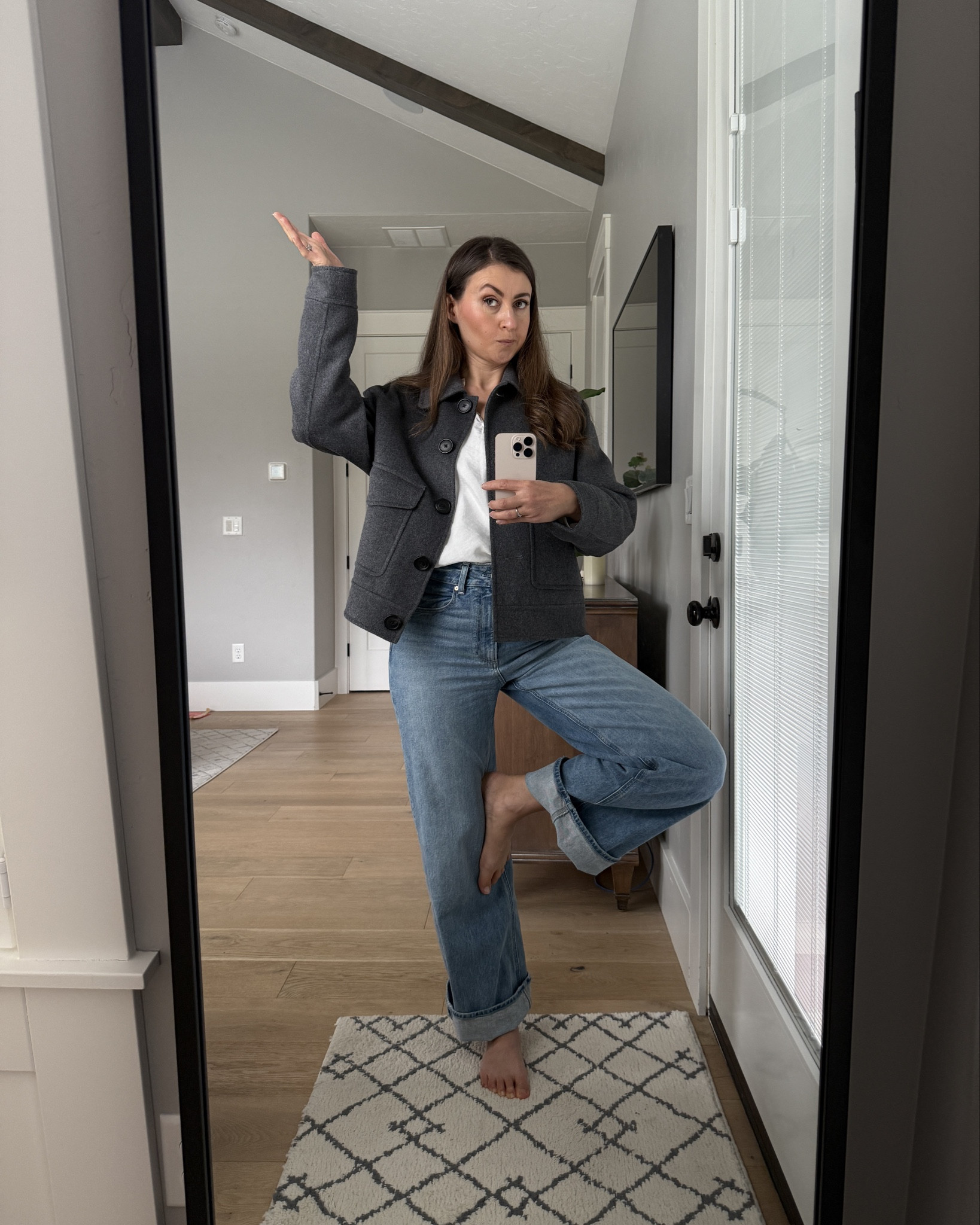 It’s coat season! (I’m terrible at posing so I just quit trying 😅) I Love this new coat (size small) - wool blend so it’s warm and has room for a thicker sweater under. And these Paige jeans (28) are 💯. The jeans look amazing cuffed with flats, and then I un-cuff to wear with heels and they make my legs look really long. Also super comfy. 

#LTKStyleTip #LTKGiftGuide