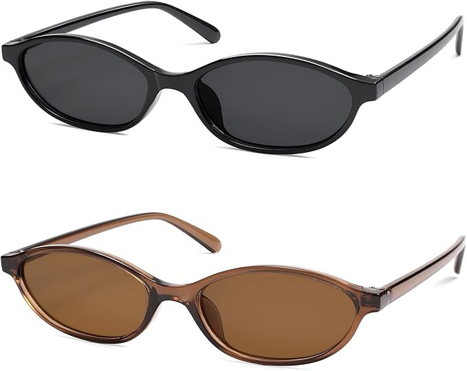 Retro Oval Cat Eye Sunglasses for Women Y2k Trendy Narrow Sunnies Designer Sun Glasses AR82253 | Amazon (US)