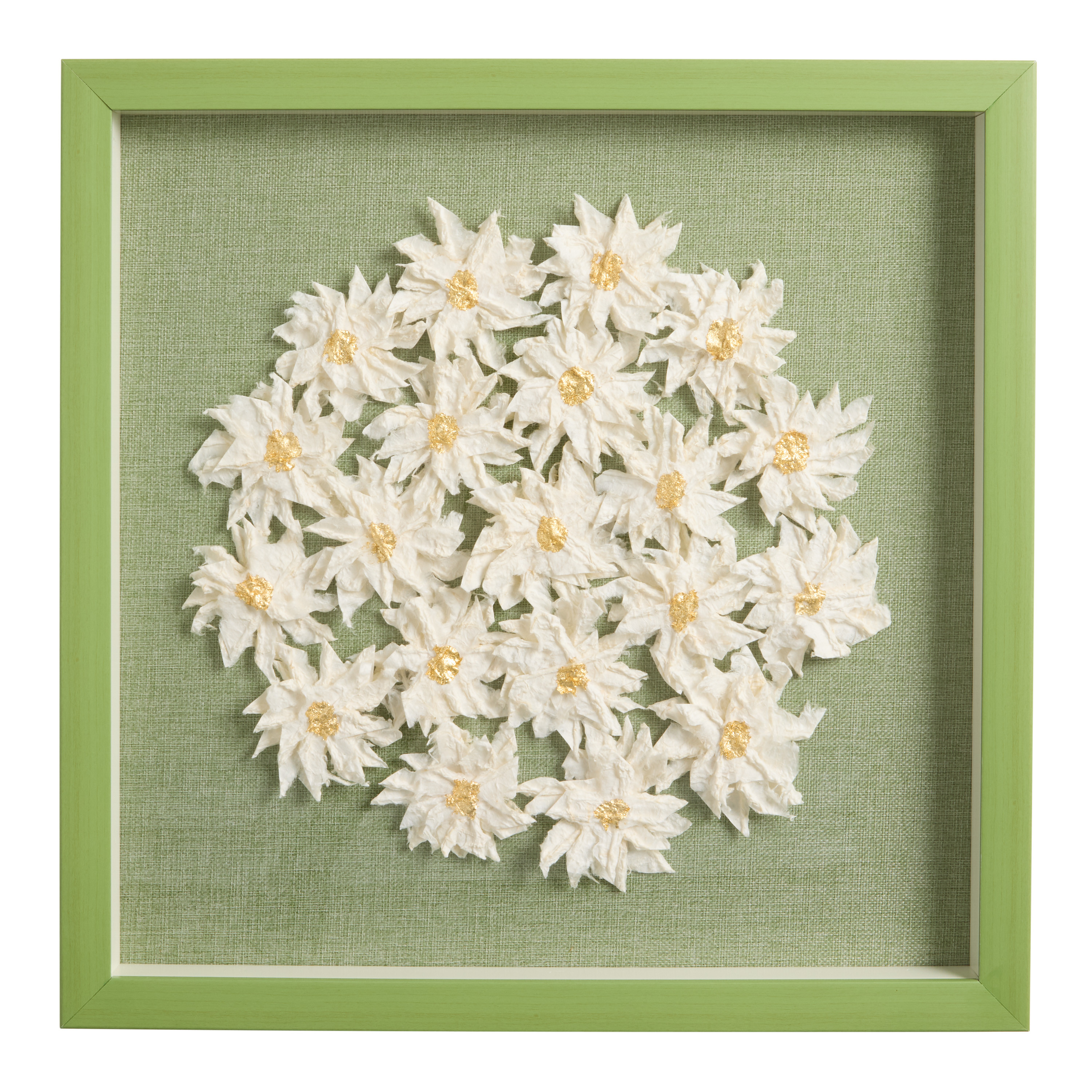 Green and White Rice Paper Floral Shadow Box Wall Art | World Market