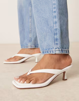 ASOS DESIGN Hawaii toe thong kitten heeled sandals in white | ASOS | ASOS (Global)