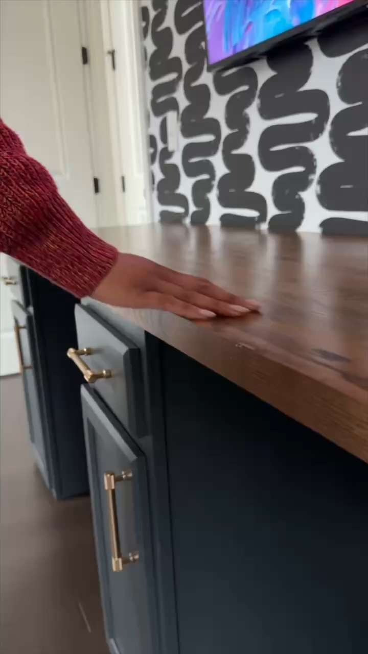 You finally get the cabinets installed… and then comes the terrifying part — drilling into them. One wrong hole and you’re living with it forever. I used a template when I added these brass pulls on our playroom desk and every handle landed perfectly on the first try. No measuring spiral, no crooked surprises, just a clean custom finish.  

 #LTKHome
