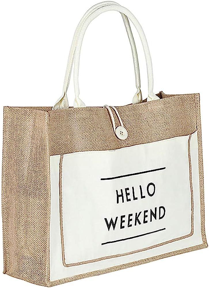 Women's Simple Flax Tote Shoulder Bag, Big Capacity Retro Handbag, Waterproof Lining Shopping Bag | Amazon (CA)
