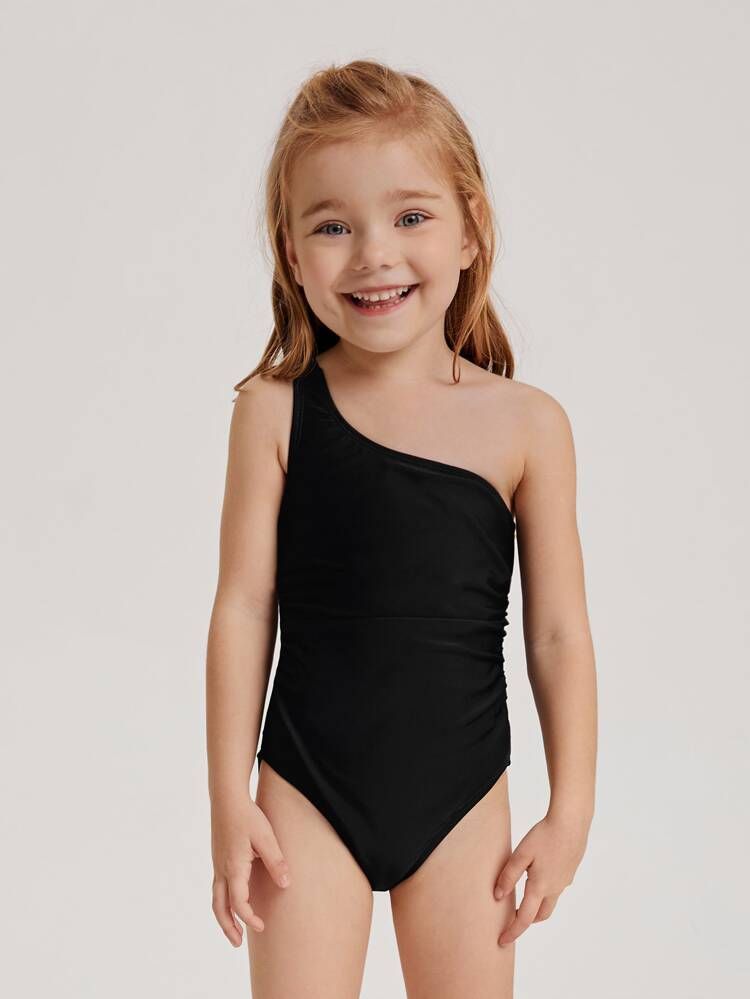 Toddler Girls Ruched One Shoulder One Piece Swimsuit | SHEIN