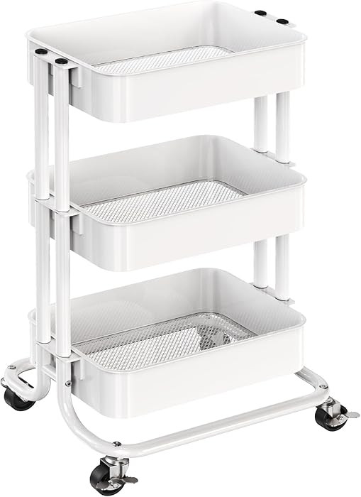 Pipishell 3 Tier Metal Rolling Utility Cart, Heavy-Duty Storage Rolling Cart with 2 Lockable Whee... | Amazon (US)
