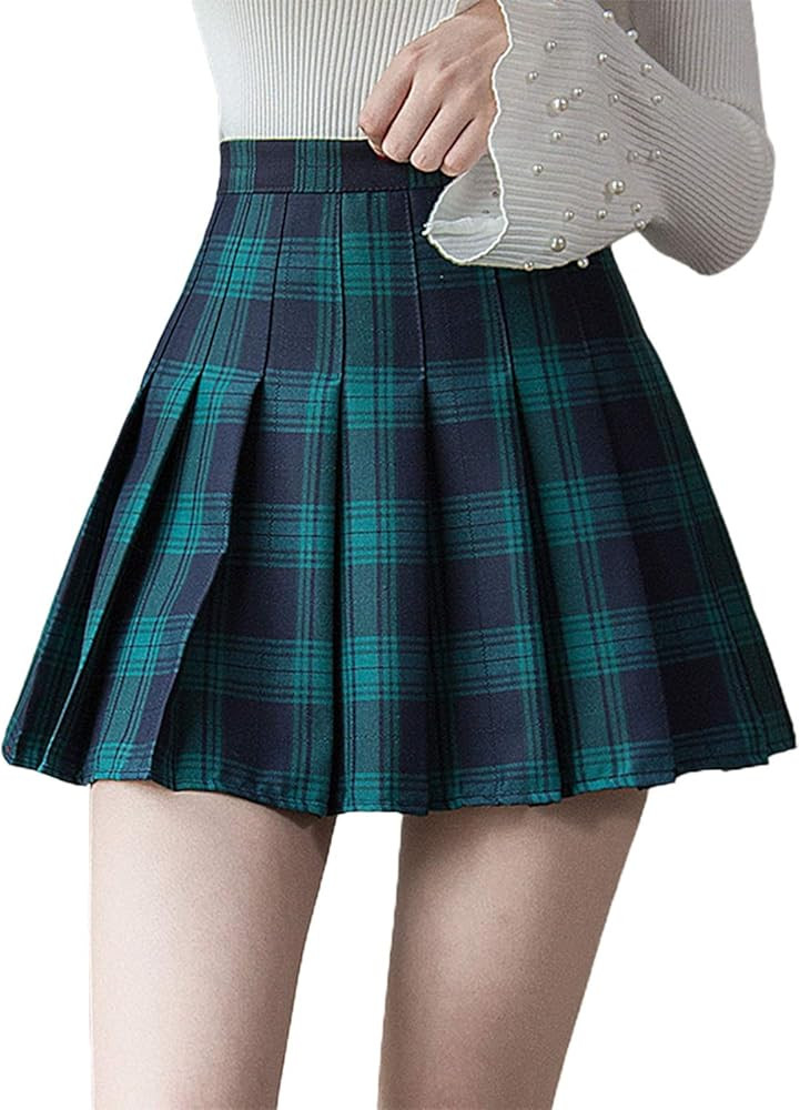 Women Scotland Mini Skirt Plaid Short High Waist Pleated Skater Skirt Tennis School Cheerleading ... | Amazon (US)