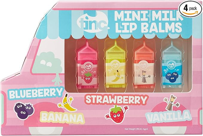Tinc Mini Milk Lip Balms - Delicious Fruity Scents: Strawberry, Banana, Vanilla and Blueberry - K... | Amazon (UK)