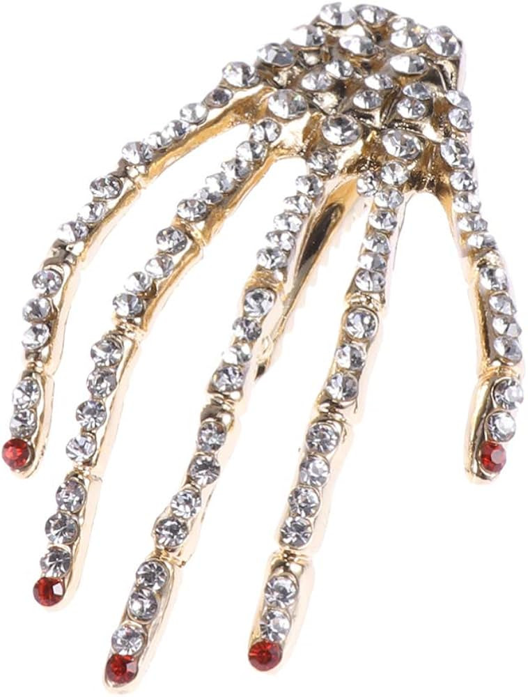 Rhinestone Skeleton Hand Hair Clip Halloween Skull Hairpin Zombie Punk Rock Horror Bone Hair Barr... | Amazon (US)