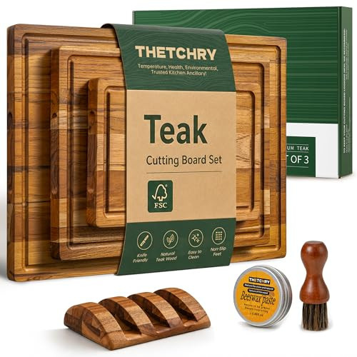 THETCHRY Teak Wood Cutting Board Set of 3 Wooden Cutting Boards for Kitchen | Amazon (US)