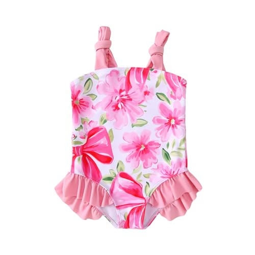 GLIGLITTR Toddler Baby Girl Swimsuit Ruffled Floral One Piece Bathing Suit Cute Fruit Sleeveless Summer Beach Swimwear (Pink, 3-4T) | Amazon (US)