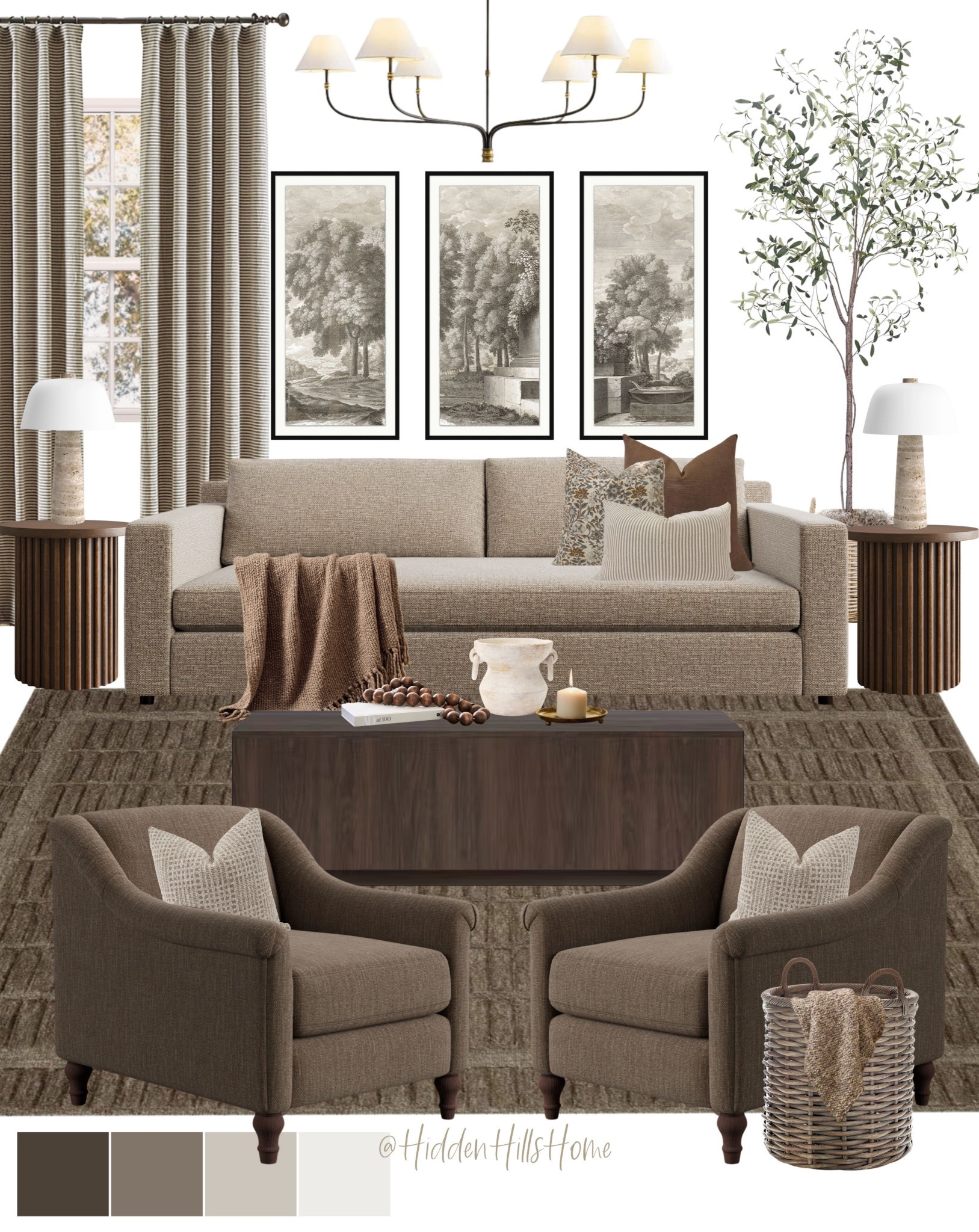 Cozy living room design, living room decor ideas, living room mood board, sofa, accent chairs, coffee table, olive tree, living room design 

#LTKHome #LTKFindsUnder100 #LTKSaleAlert
