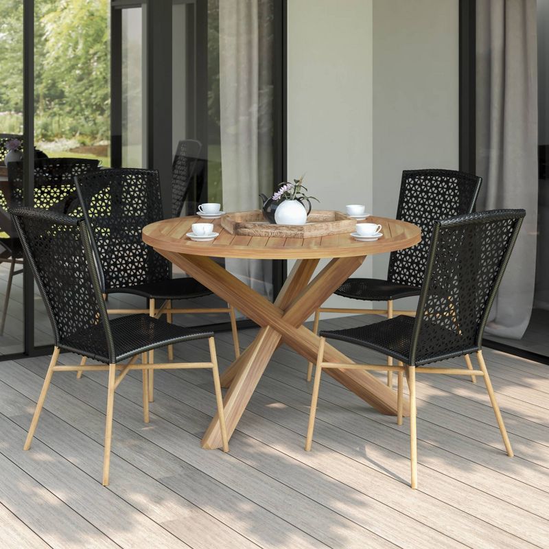 5pc Outdoor Acacia Dining Set with Round Table & Wicker Chairs - TK Classics | Target