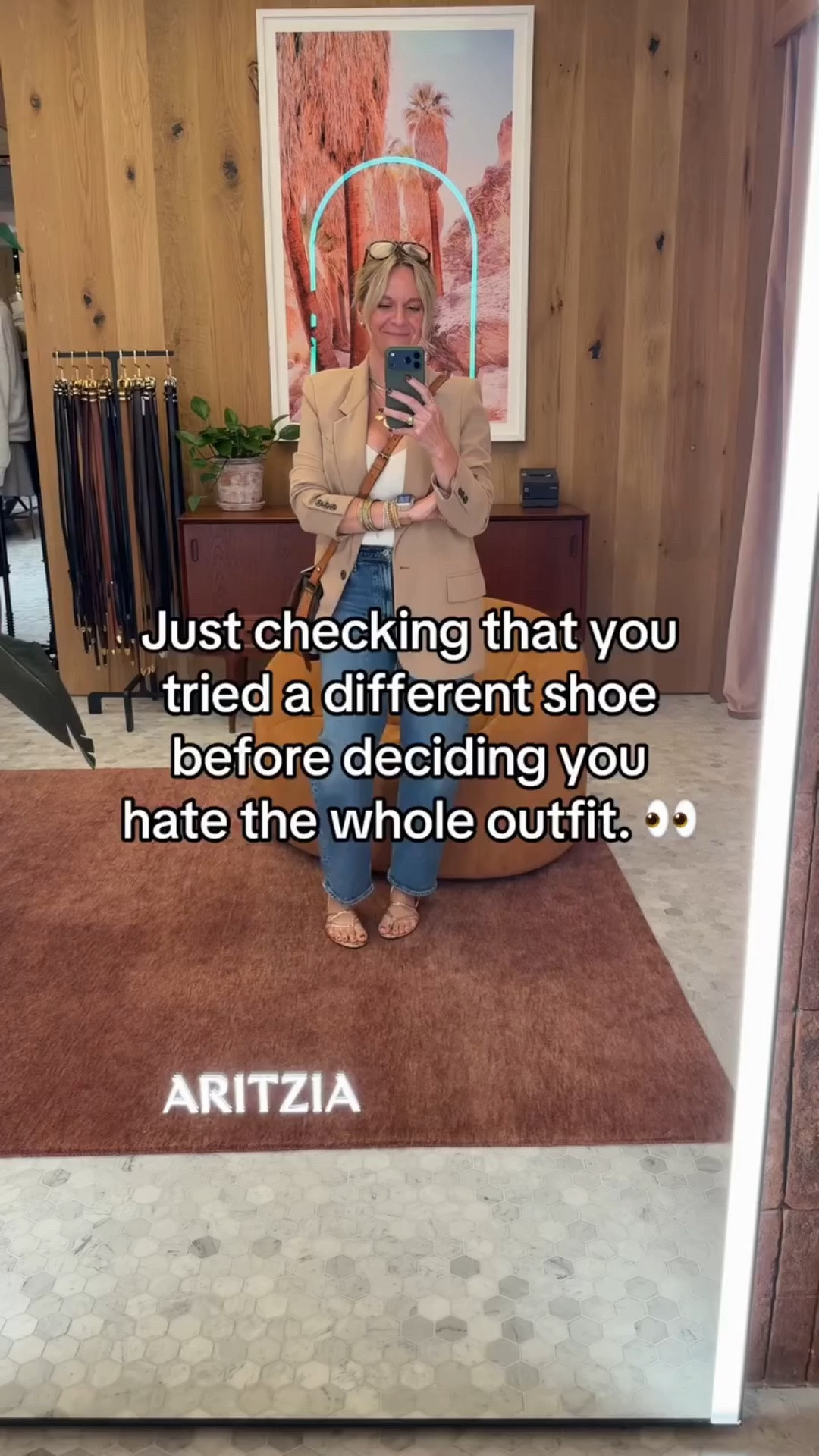 Before you change the pants. 
Before you change the top. 
Before you throw the whole outfit on the bed and declare that you have NOTHING TO WEAR… 

Change. The. Shoe. 😂 

I cannot tell you how many times we do this when styling an outfit and suddenly everything clicks. 

Sometimes the outfit isn’t wrong. 

The shoe is. 

Consider this your friendly personal stylist check-in for the day. 🤍 

#personalstylist #stylingtips #outfitidea #styleover40 #effortlessstyle