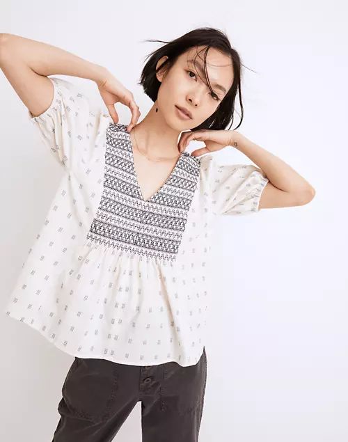 Embroidered-Yoke Top in Clipdot | Madewell