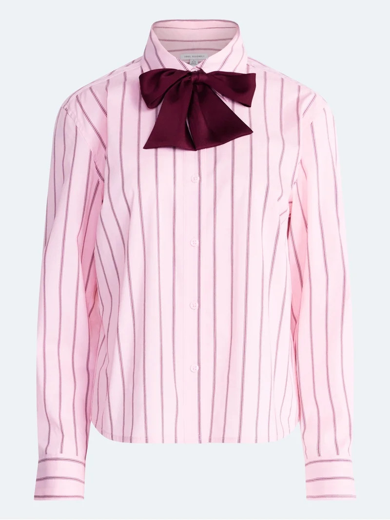 Free Assembly Women's Button Front Shirt with Satin Tie, Sizes XS-XXL | Walmart (US)