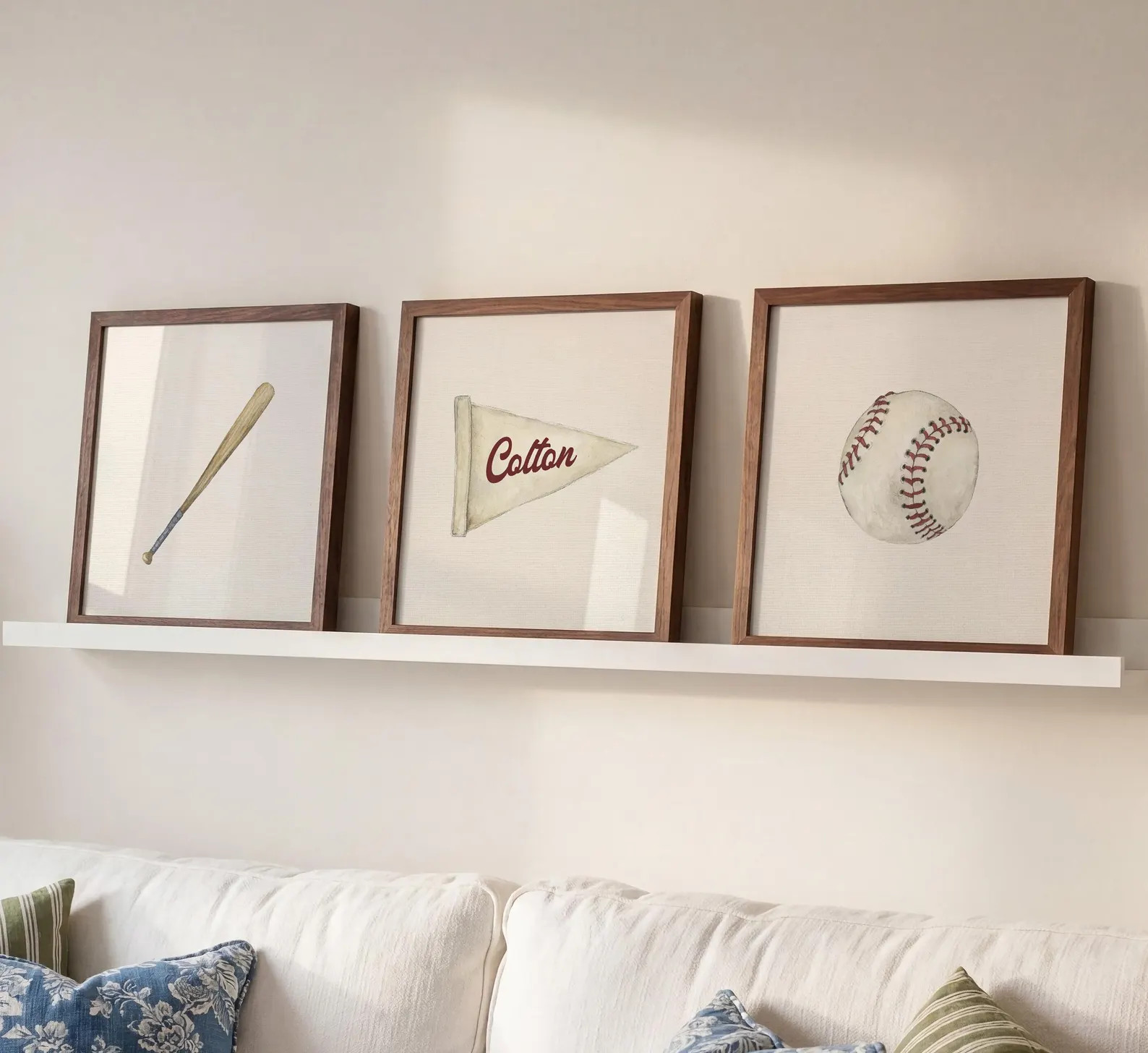 Personalized Baseball Wall Art Vintage Baseball Decor Boys Room Art Baseball Nursery Print Set of... | Etsy (Global)