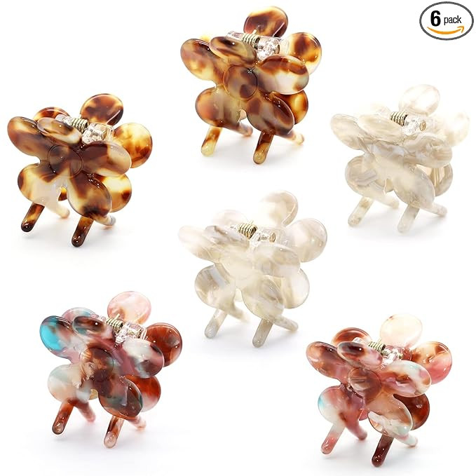 Cobahom Mini Hair Clips: 6-Pack Flower Hair Claw Clamps, 1.26 Inch Cellulose Acetate Jaw Styling ... | Amazon (US)
