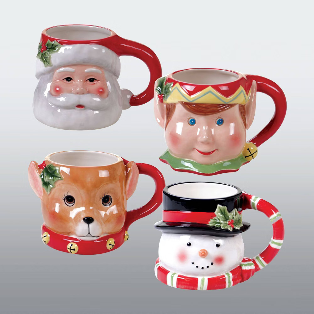 15oz 4pk Earthenware Believe Assorted Figural Mugs Red - Certified International | Target