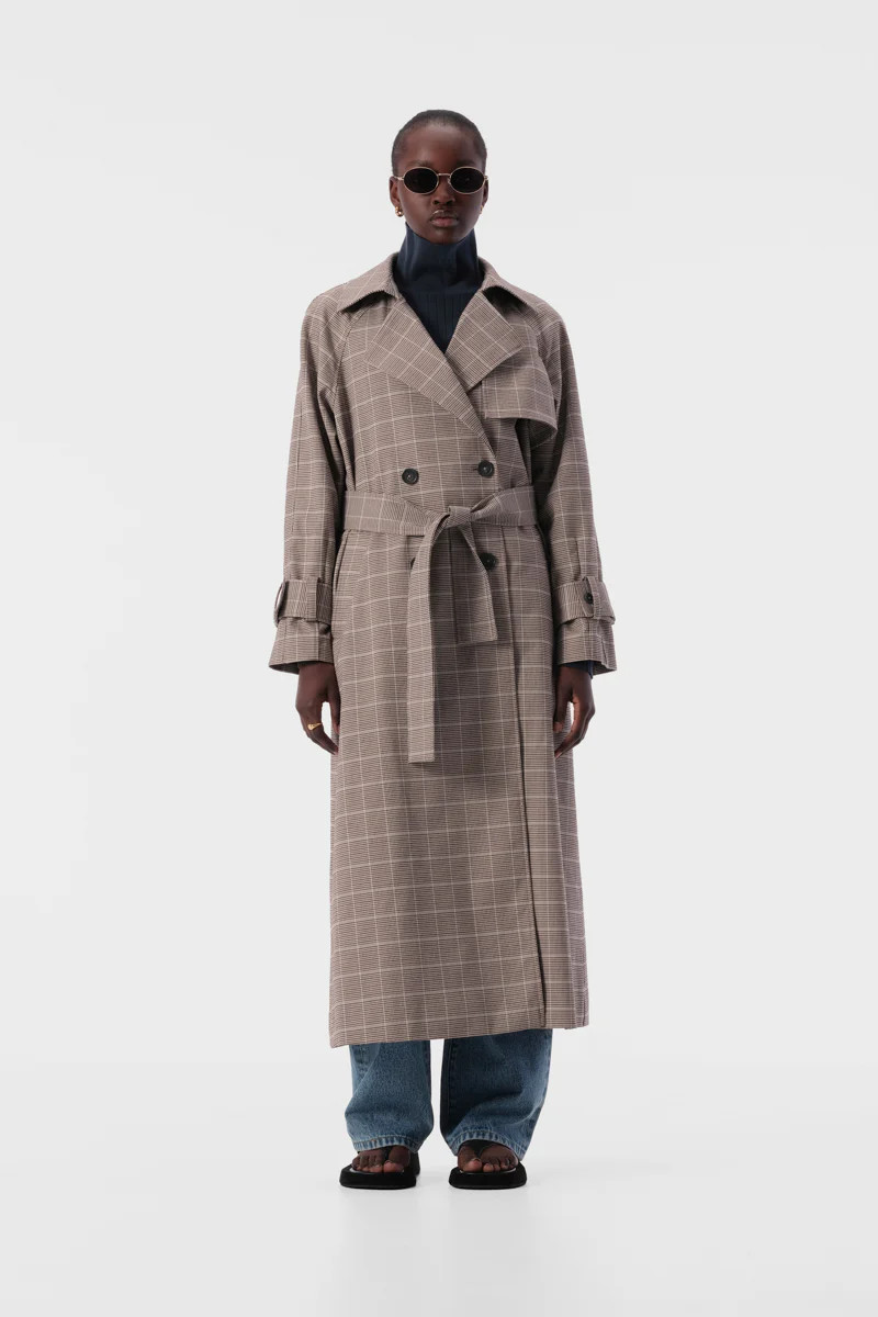 Freja Trench Chocolate Check | Elka Collective