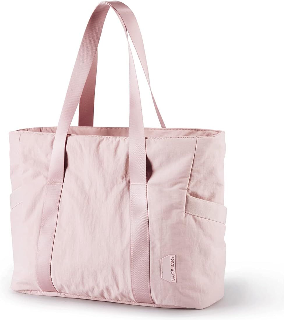 BAGSMART Women Tote Bag with Zipper, Laptop Travel Tote diaper Gym Tote Yoga Bag with Yoga Mat Bu... | Amazon (US)