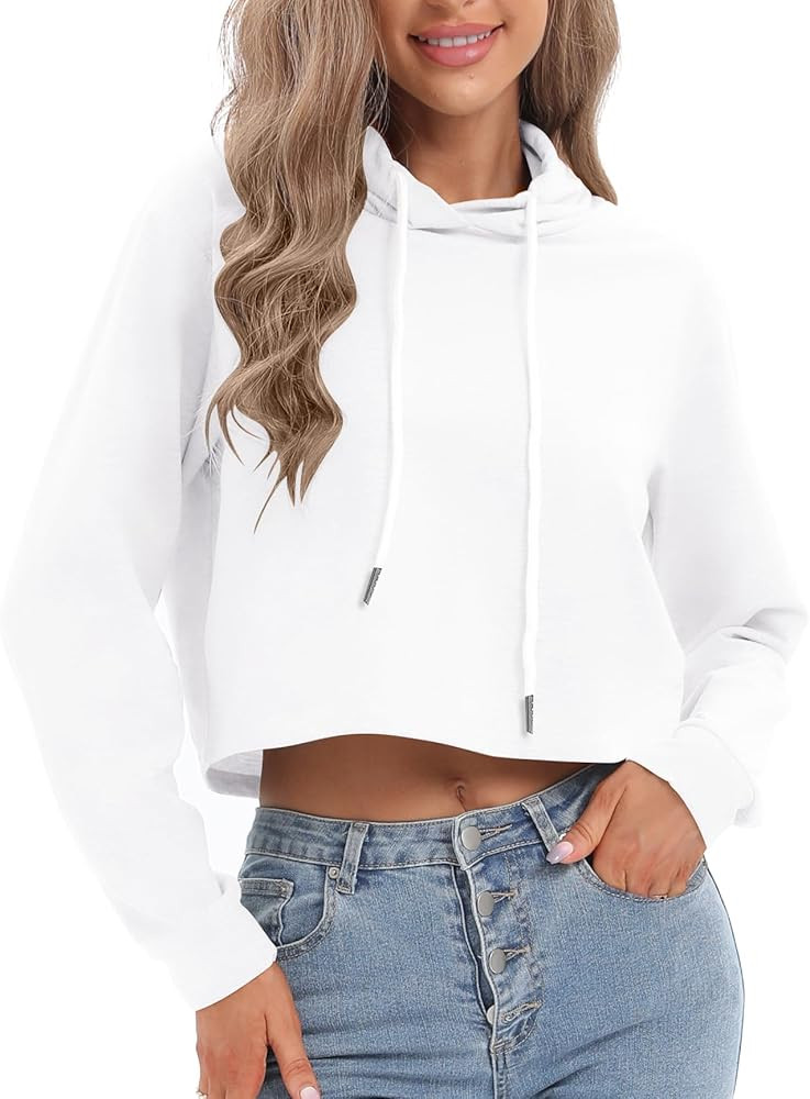 milanpavilion Women's Drawstring Cropped Hoodie Casual Plain Fashion Hoodies Workout Crop Tops Sw... | Amazon (US)