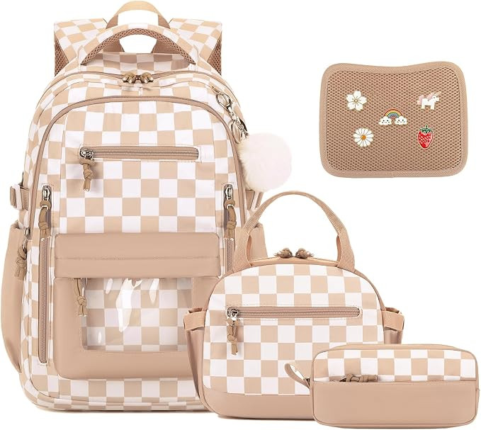 4PCS Girls Backpack Pin Display Ita Bag, Kids Bookbag Set with Lunch Box & Pencil Pouch for Teens... | Amazon (US)