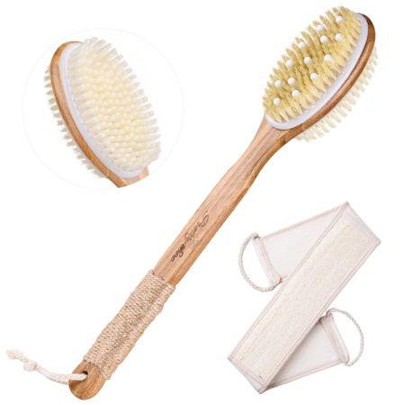 Pack of 2 Shower Brush Double-sided Exfoliator Bristle with Massage Nodes Wood Back Brush & Loofah B | Walmart (US)