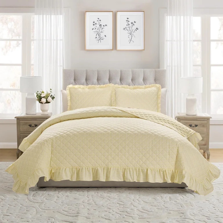 My Texas House Gingham Ruffle 2-Piece Yellow Adult Quilt Set, Twin/Twin XL | Walmart (US)