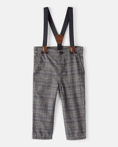Baby Boy Plaid Cotton Pants With Suspenders - Grey | Carter's Inc