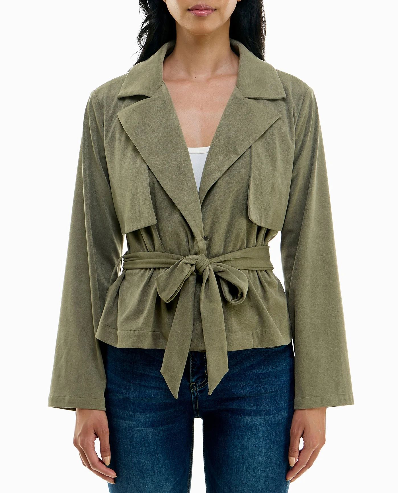 DAPHINE VEGAN SUEDE CROPPED TRENCH JACKET | Nicole Miller
