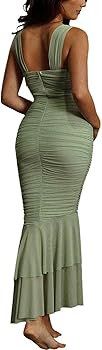 Women's Sleeveless Strappy Prom Party Evening Ruched Bodycon Mermaid Fishtail Maxi Dress | Amazon (US)