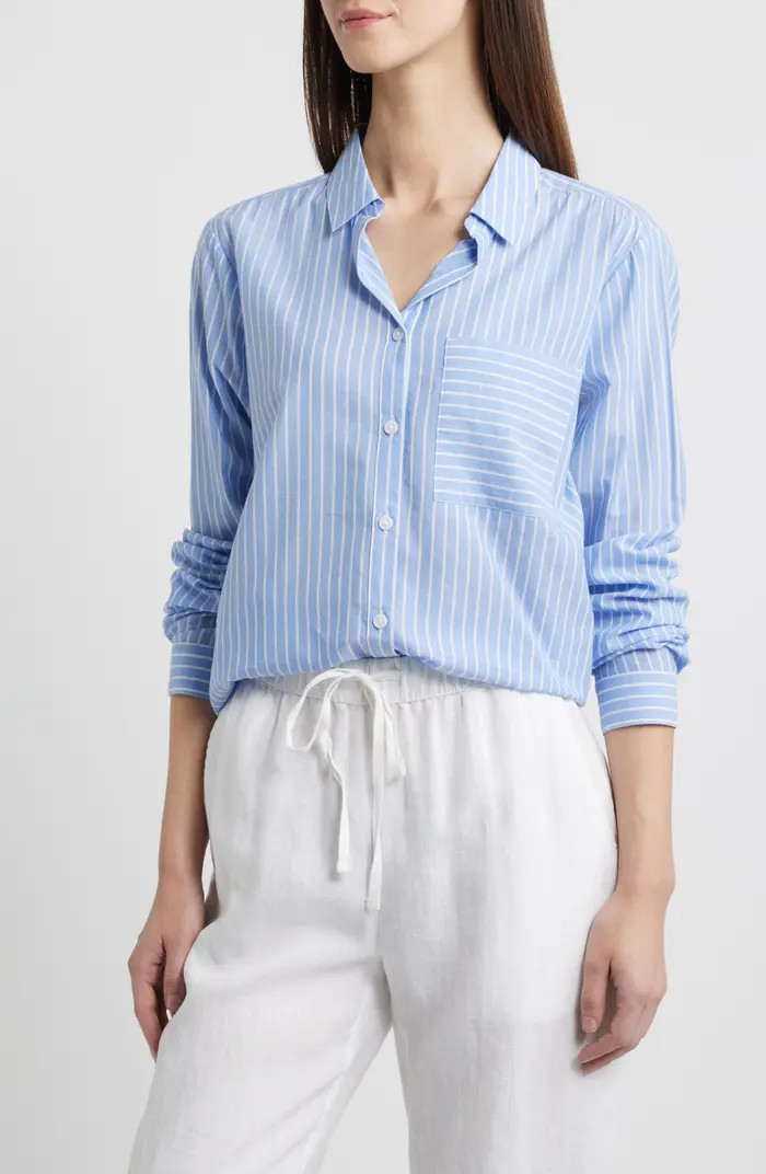 beachlunchlounge Candy Stripe Cotton Blend Button-Up Shirt | Nordstrom | Nordstrom