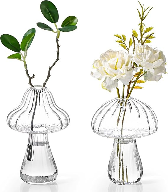 Fixwal 2pcs Clear Mushroom Shaped Flower Vase, Glass Vase for Flowers Transparent Plant Container... | Amazon (US)