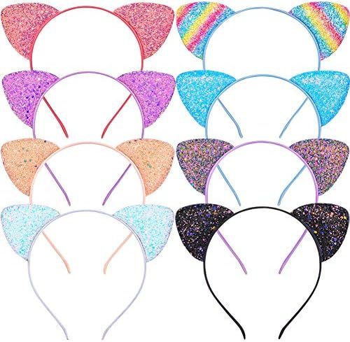 Beinou Glitter Cat Ears Headband 8 Pcs Kitty Headband for Girls and Women Sparkly Glitter Hair Metal | Amazon (US)