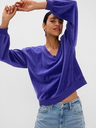 Easy V-Neck Velour Sweatshirt | Gap (US)