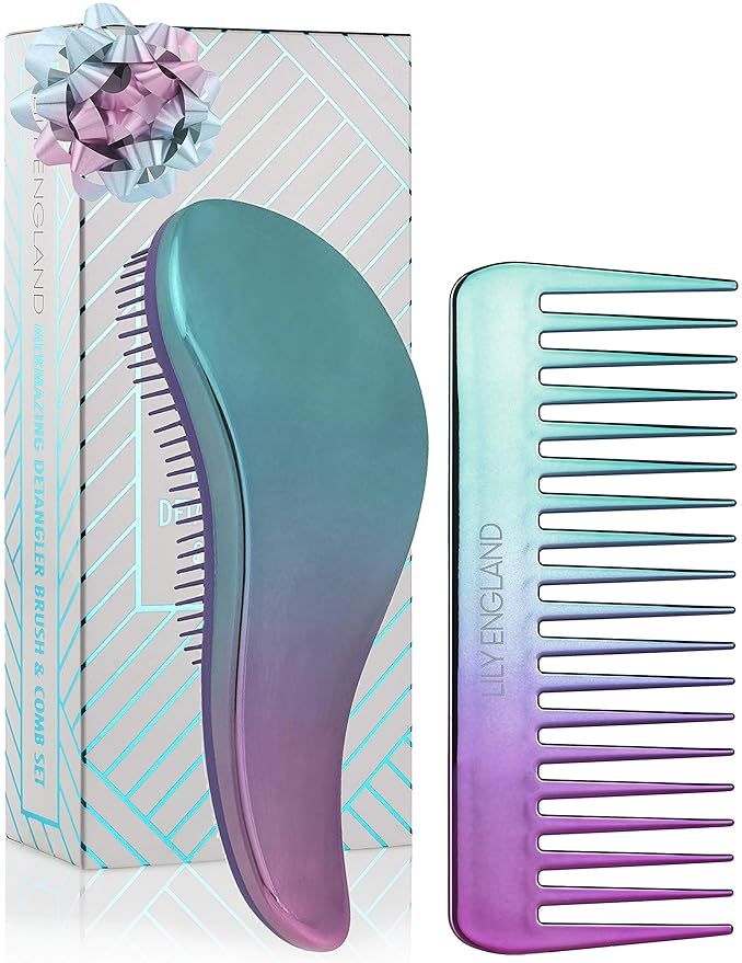 Lily England Detangling Hairbrush and Comb Set - Detangler Brush for Wet, Dry, Curly, Women & Kid... | Amazon (US)