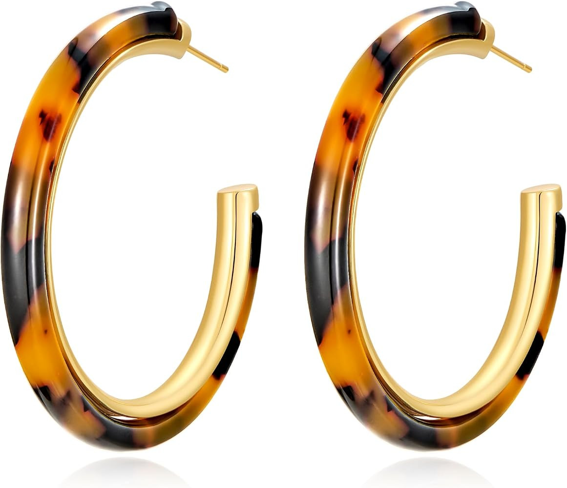 14K Gold Plated Chunky Hoop Earrings for Women Vintage Leopard Print Hoops Large Round Hoop Earri... | Amazon (US)