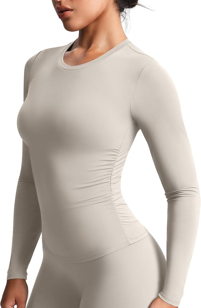 Aoxjox Women's Long Sleeve T-Shirts Velura Ruched Tee Without Padded Workout Buttery Soft PlushFl... | Amazon (US)
