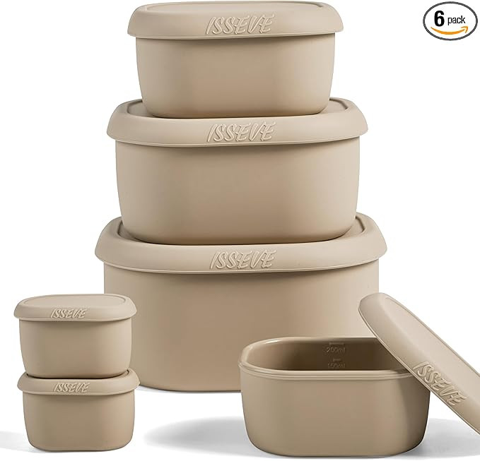 ISSEVE 6Pcs/Set Nesting Silicone Food Storage Containers with Lids, BPA Free Reusable Meal Prep S... | Amazon (US)