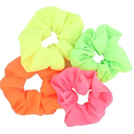 Set of 8 Neon Color Solid Scrunchies Hair Scrunchy (Pink Yellow Green Orange) | Amazon (US)