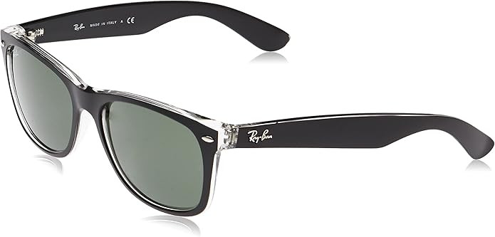 Ray-Ban RB2132 New Wayfarer Sunglasses, Black on Transparent/Green, 52 mm | Amazon (US)