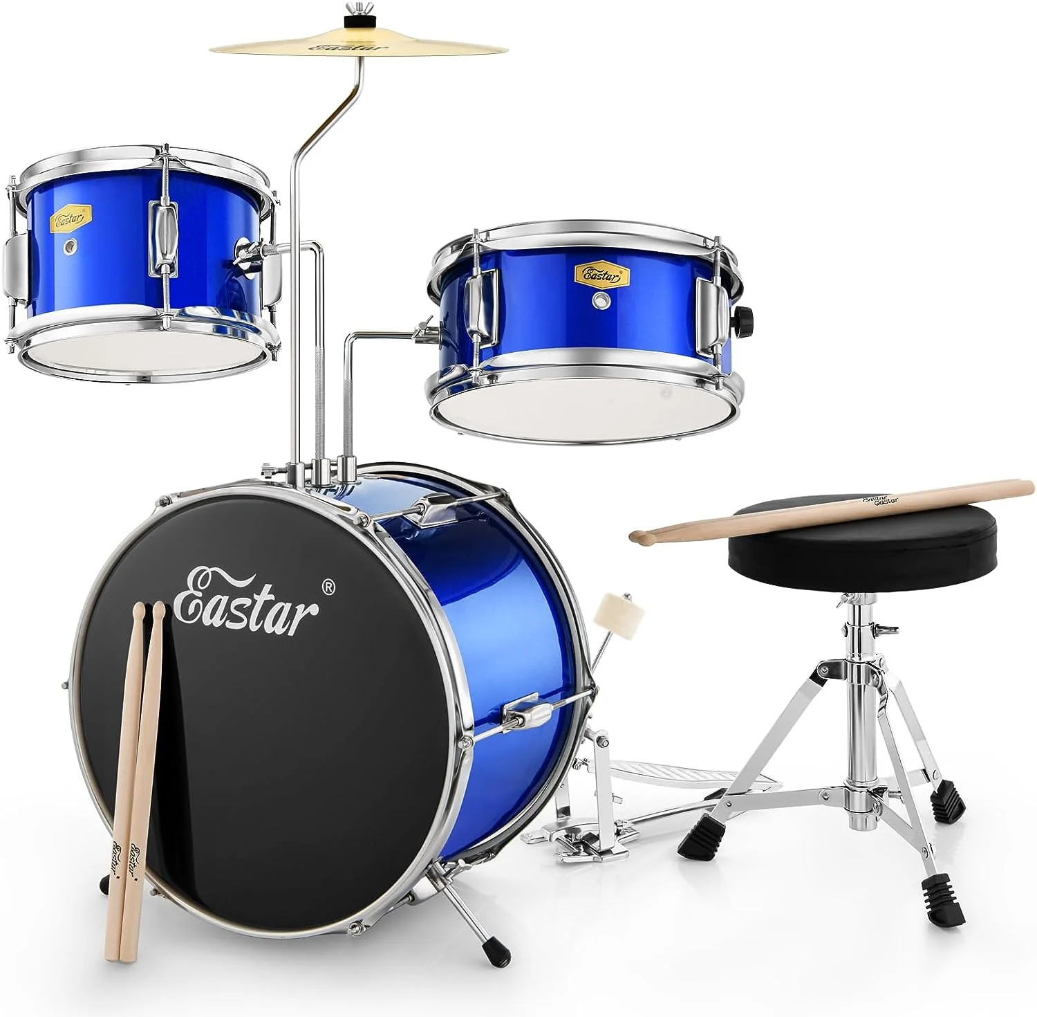 Eastar Kids Drum Set 14" 3-Piece Drums Kits with Bass Tom Snare, Adjustable Throne, Cymbal, Pedal... | Walmart (US)