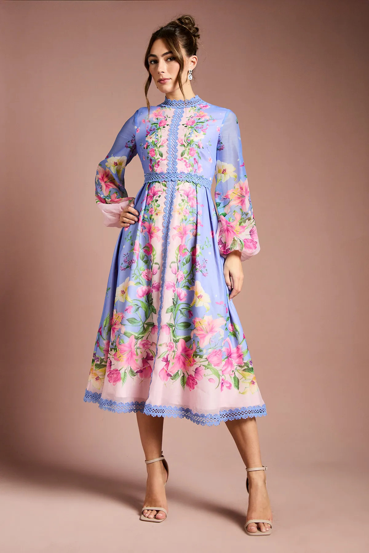 Organza Lace Trim Midi Dress | Karen Millen